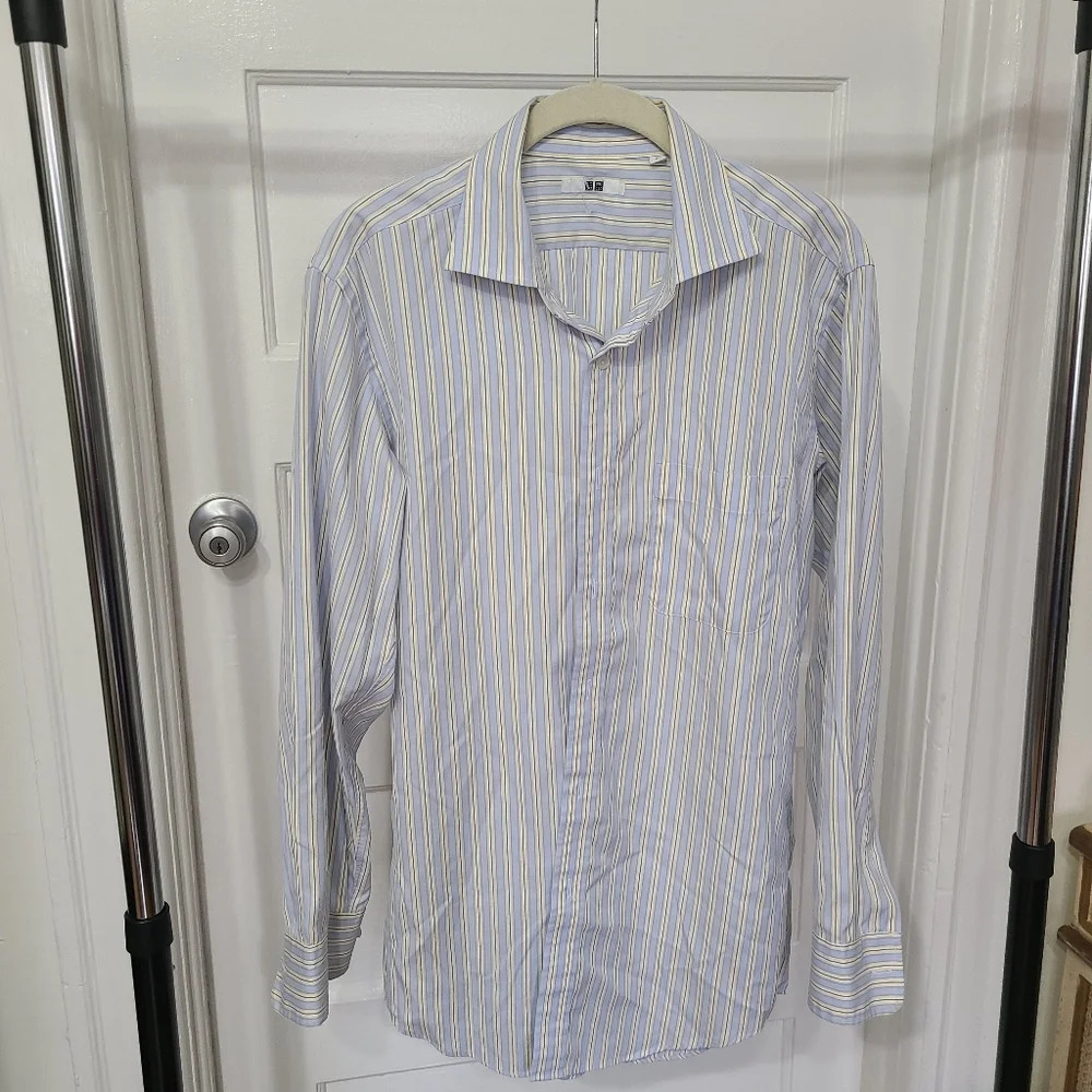 Uniqlo Men's Cotton Broadcloth Long Sleeve Shirt Size Large 100% Cotton Striped
